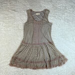Areve  mesh and lace polka dot drop waist ruffle dress, size small